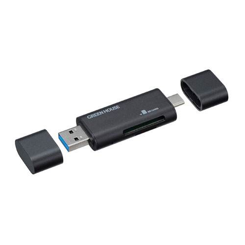 グリーンハウス USB3.0マルチ接続カードリーダー(Type-C-USB A)【受発注商品】